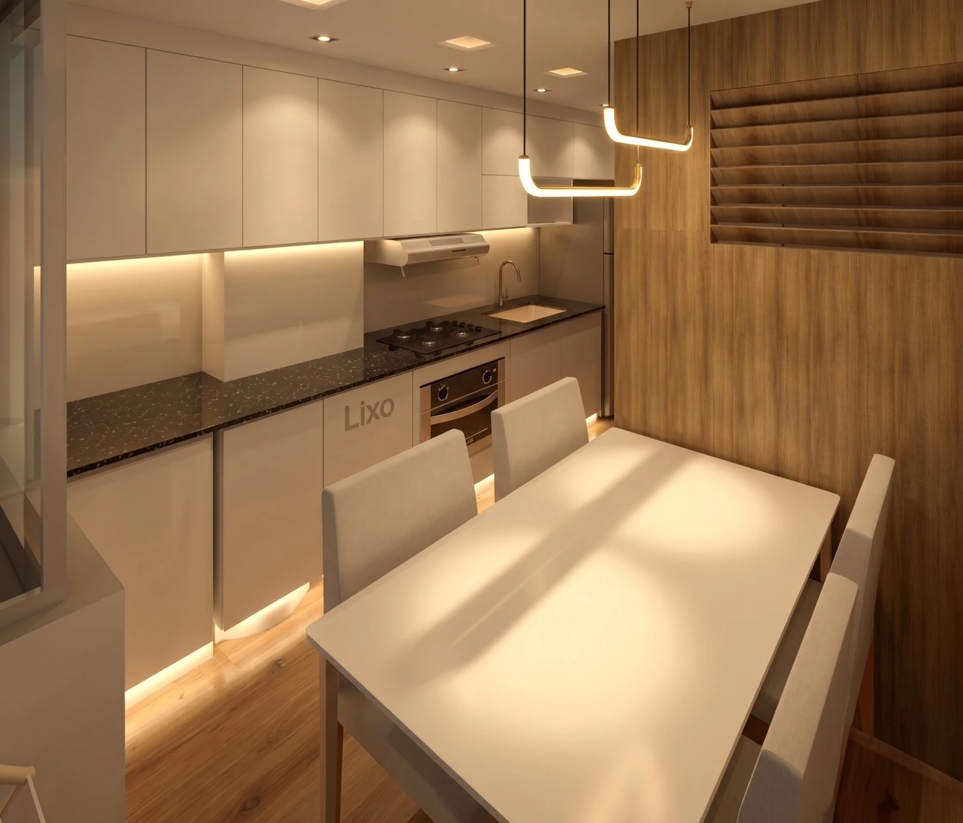 Cozinha integrada, trabalho realizado pela Rimonatto Arquitetura